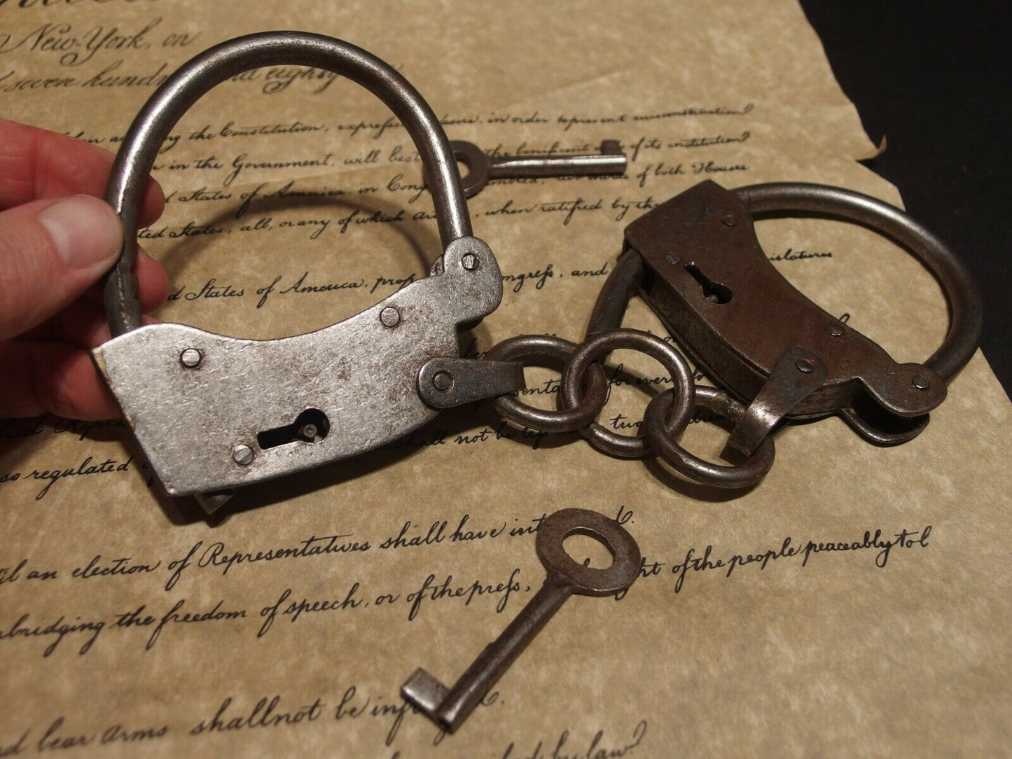 Antique Vintage Style Wrought Iron Handmade Handcuffs Shackles - Early Home Decor