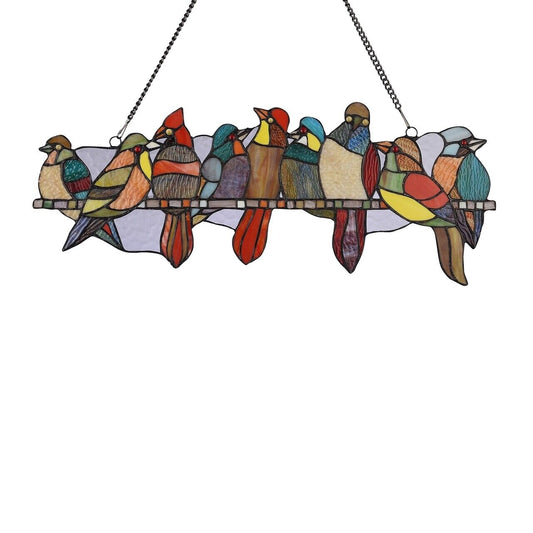 23.7" Antique Vintage Style Bird Stained Glass Window Hanging Panel Suncatcher