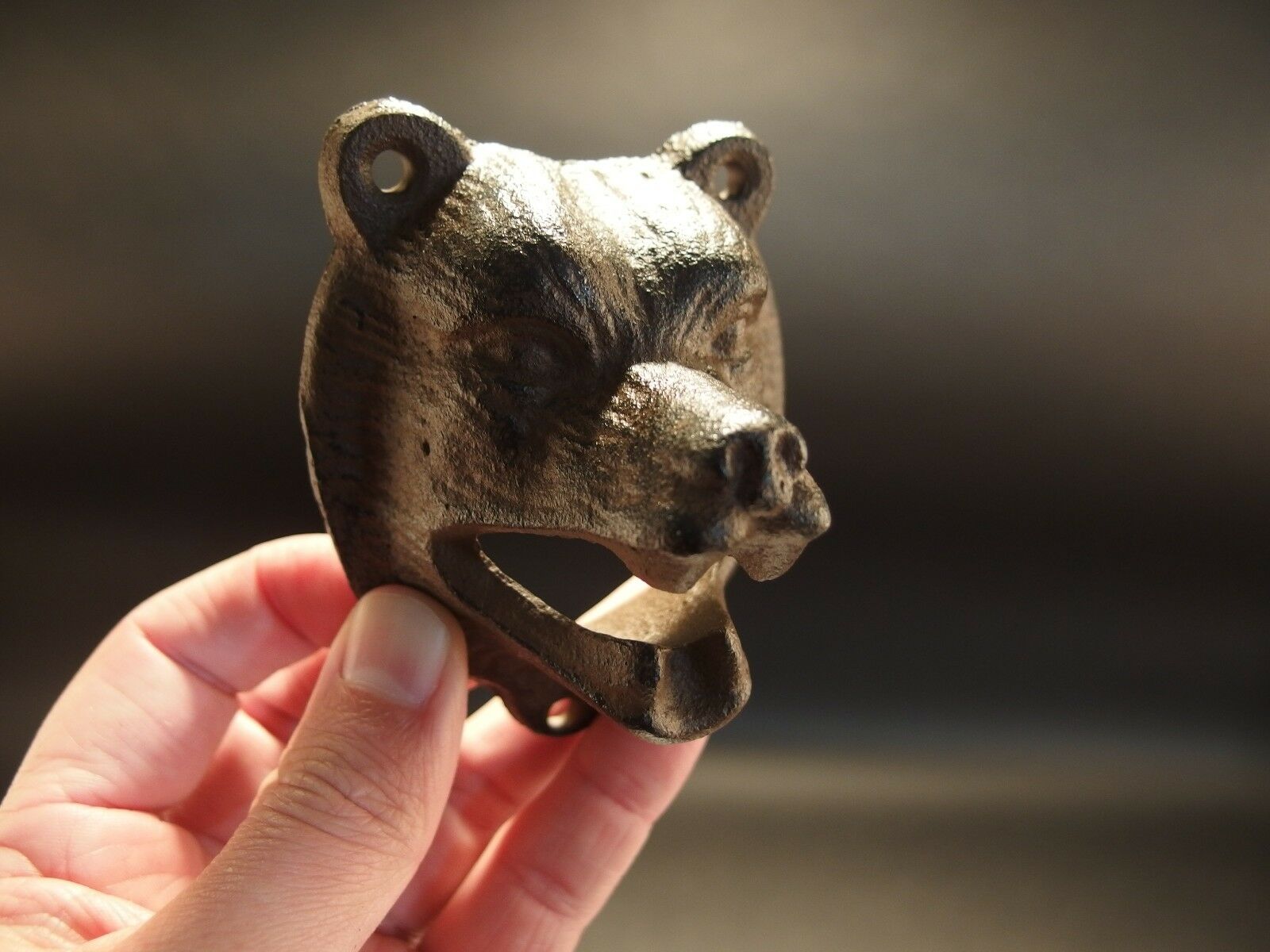 Antique Vintage Style Cast Iron Wall Mount Figural Bear Beer Bottle Opener - Early Home Decor
