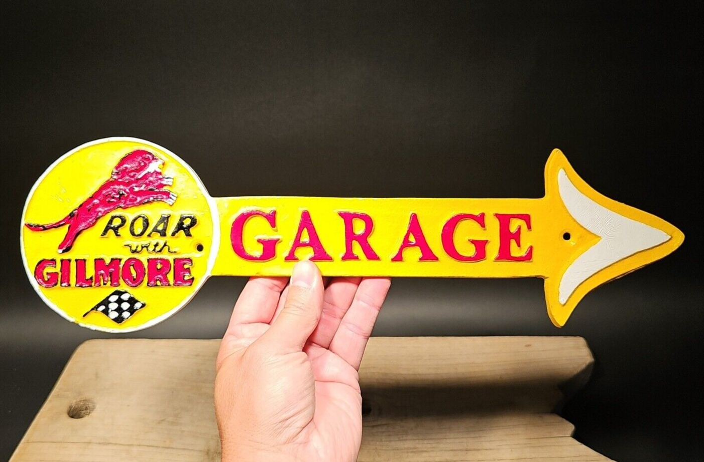 Antique Vintage Style Cast Iron Gas Oil Garage Arrow Sign Plaque