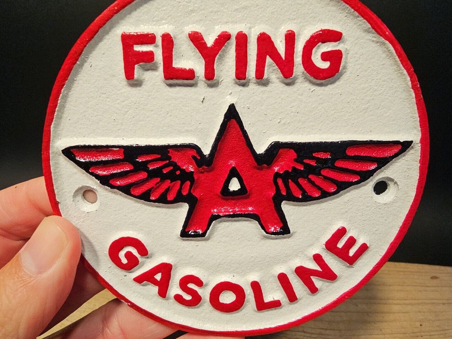 Antique Vintage Style Cast Iron Flying A Gasoline Oil Sign Plaque