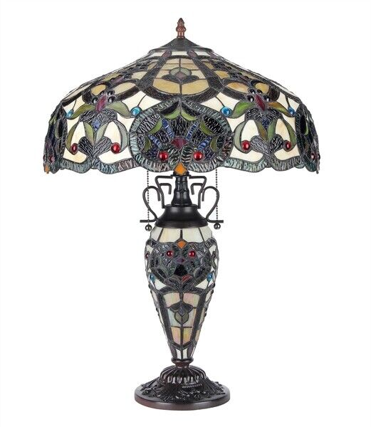25.4" Antique Vintage Style Stained Glass Lighted Base Table Lamp