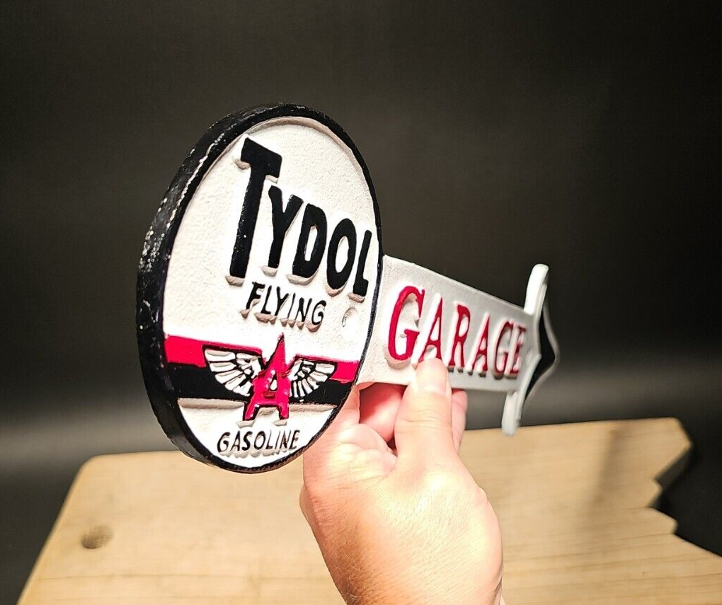 Antique Vintage Style Cast Iron Tydol Flying Gas Oil Garage Sign Plaque