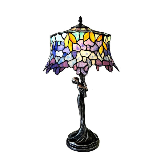 22" Antique Vintage Style Stained Glass Wisteria Floral Table Lamp