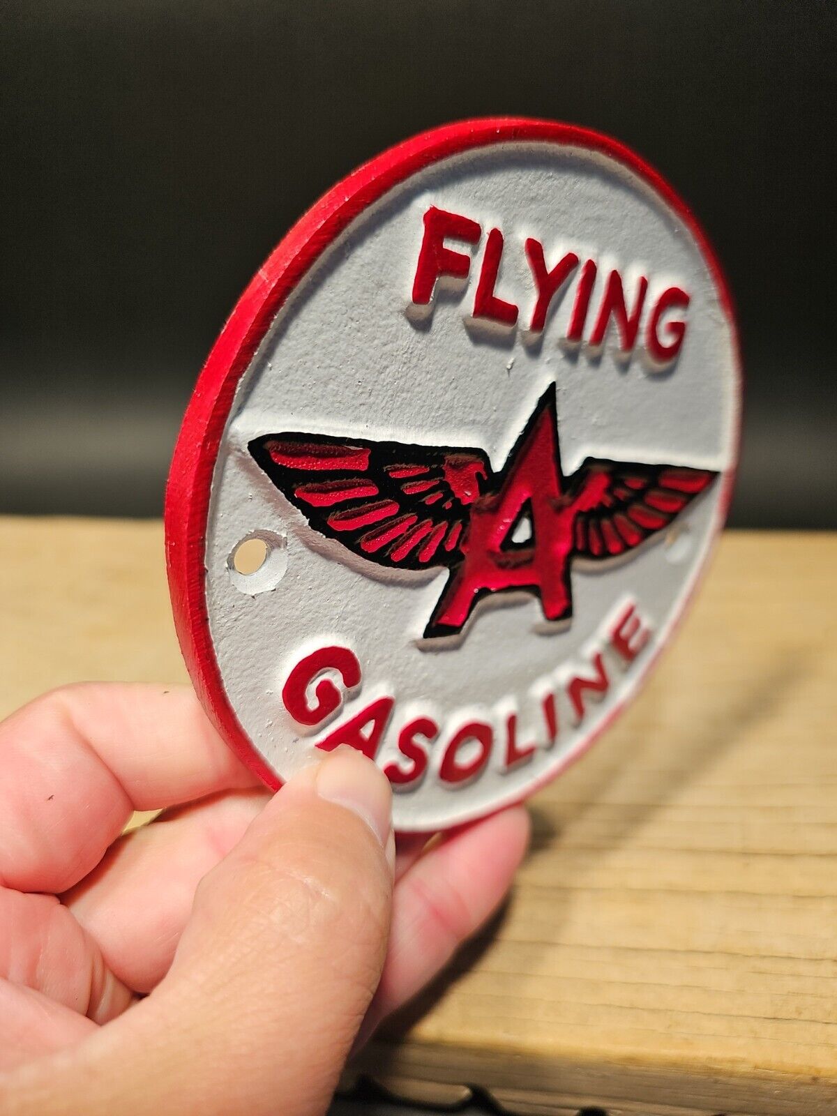 Antique Vintage Style Cast Iron Flying A Gasoline Oil Sign Plaque