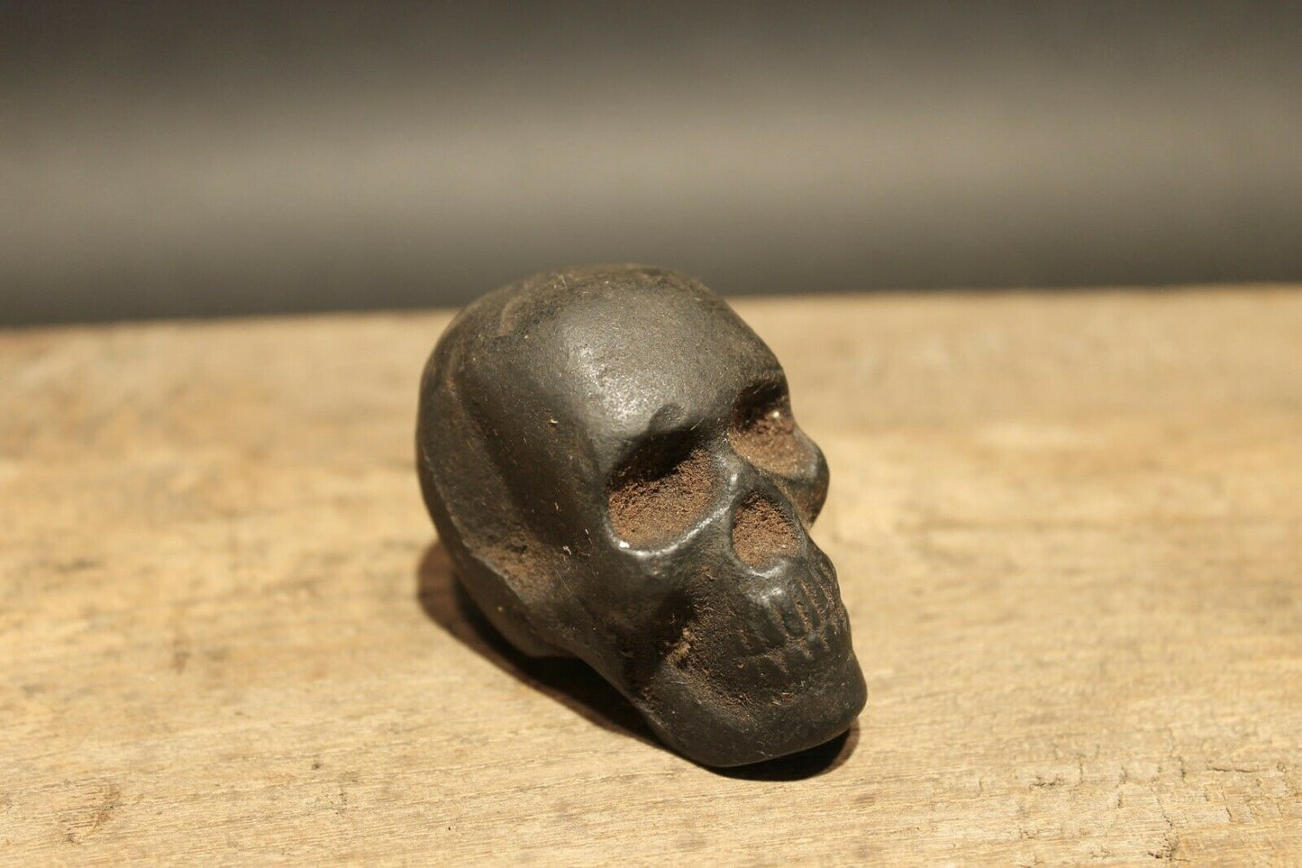 Vintage Antique Style Miniature Cast Iron Skull Paperweight - Early Home Decor
