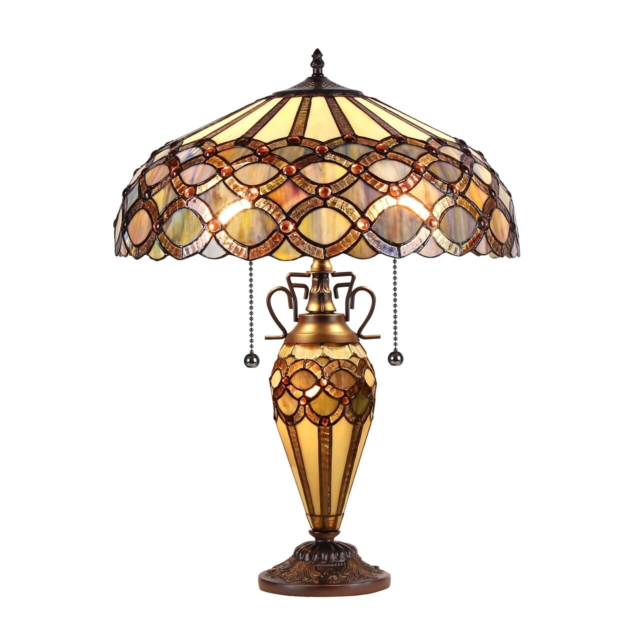 25" Antique Vintage Style Stained Glass Lighted Base Table Lamp