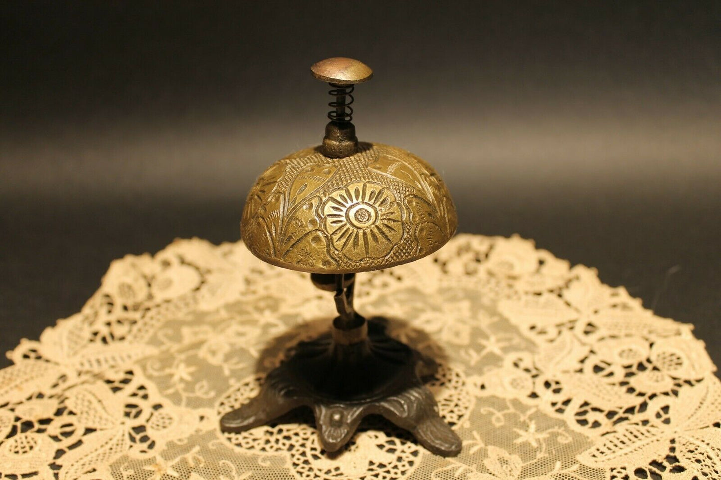 Antique Vintage Style Victorian Brass Iron Hotel Front Desk Service Bell - Early Home Decor