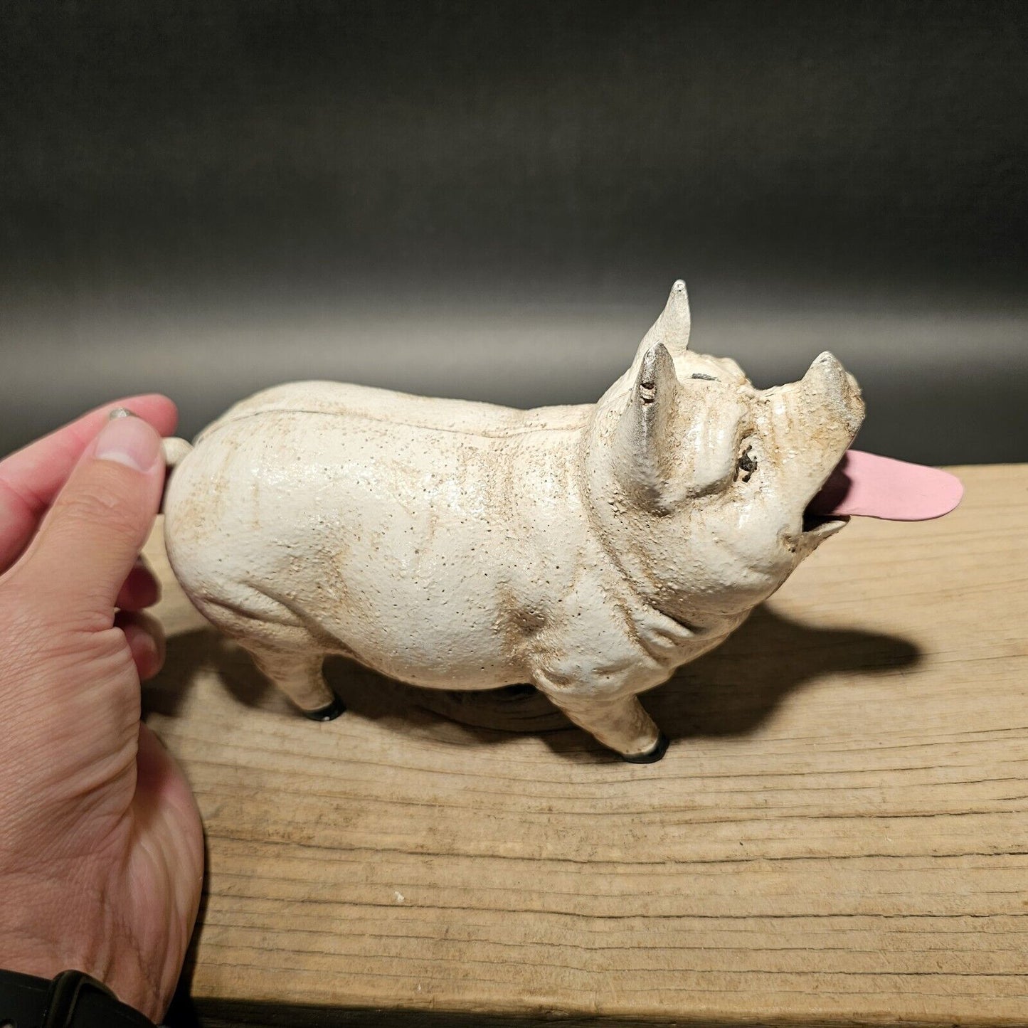 7 1/2" Antique Vintage Style Cast Iron Pig Mechanical Coin Bank