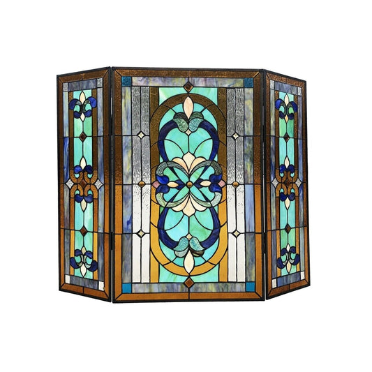 40" Folding Stained Glass Fireplace Screen