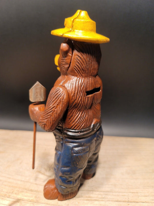 Antique Vintage Style Cast Iron Smokey The Bear Coin Bank