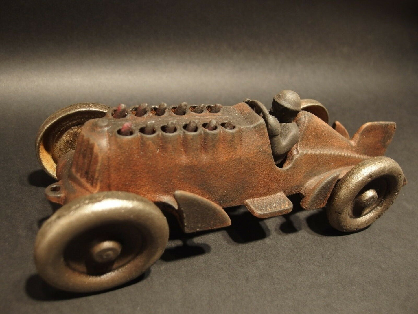 Antique Vintage Style Cast Iron Toy Race Car w Moving Pistons "Hubley" - Early Home Decor