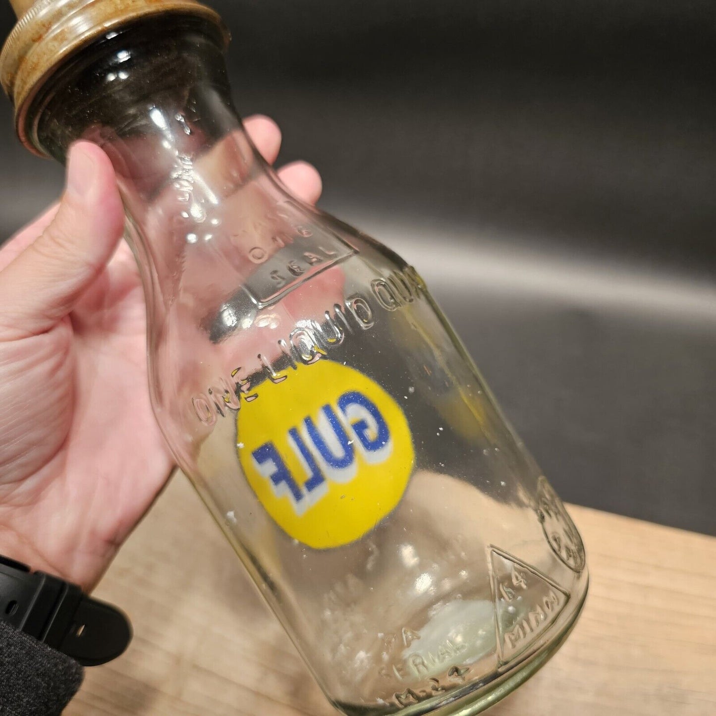 Vintage Style Gulf Glass Oil Bottle w Spout