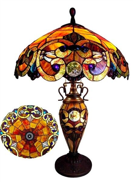 24 1/2" Stained Glass Lighted Base Table Lamp