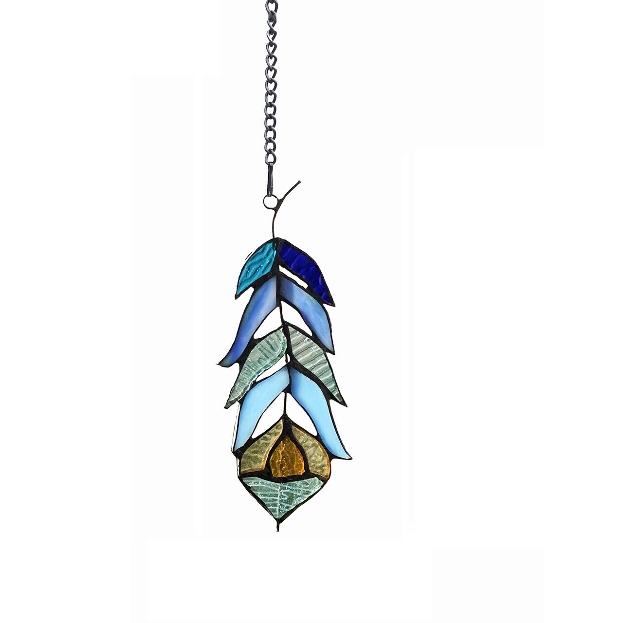 7 1/2" Stained Glass Feather Window Hanging Panel Suncatcher