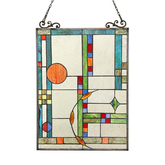24.8" Antique Style Mission Stained Glass Window Hanging Panel Suncatcher