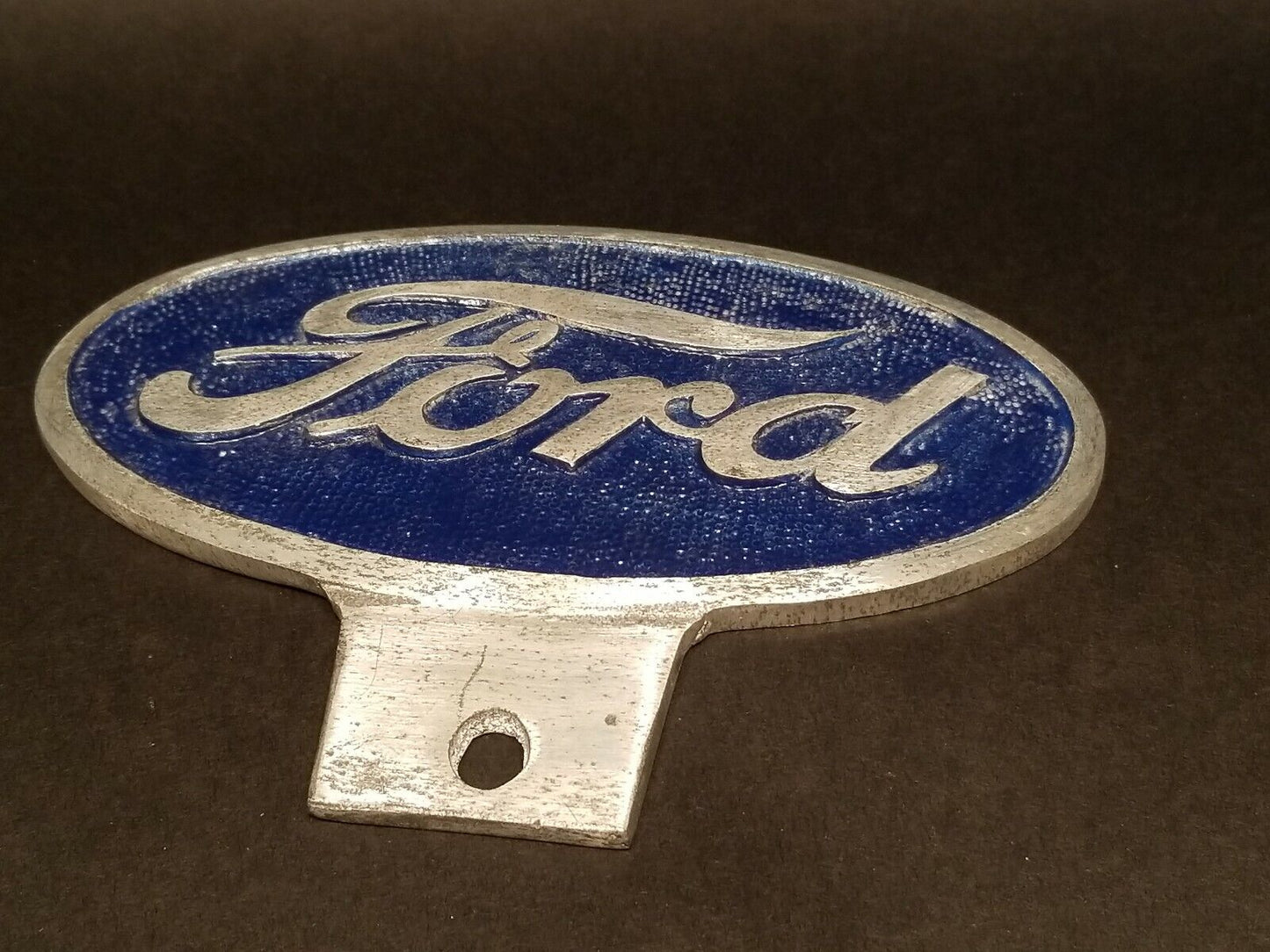 Antique Vintage Style Cast Aluminum Ford Car License Plate Fob Topper
