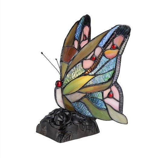 10" Blue Butterfly Stained Glass Accent light Lamp