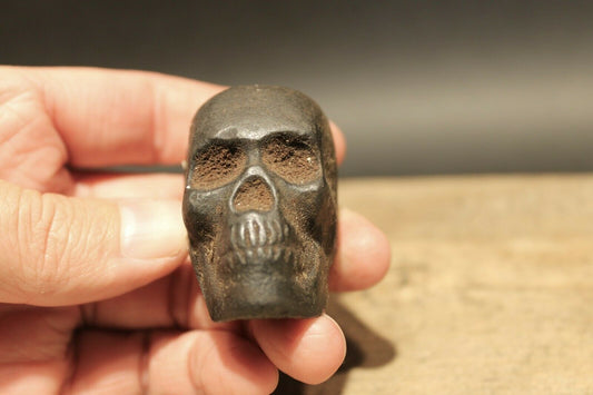 Vintage Antique Style Miniature Cast Iron Skull Paperweight - Early Home Decor