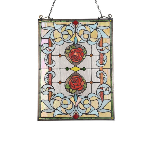 24.6" Antique Vintage Style Stained Glass Window Hanging Panel Suncatcher