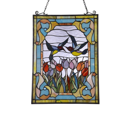 24.6" Hummingbird Stained Glass Window Hanging Panel Suncatcher