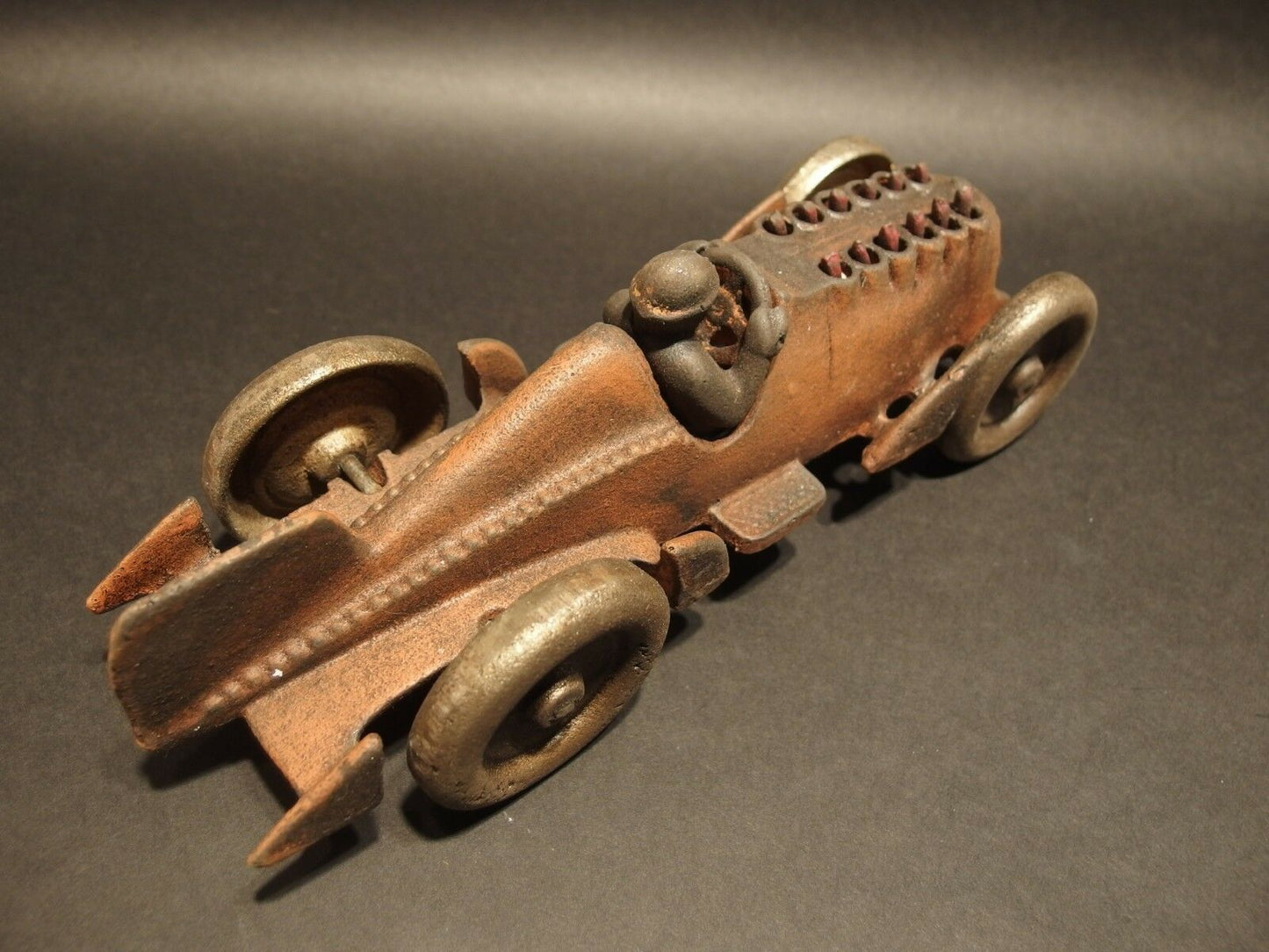 Antique Vintage Style Cast Iron Toy Race Car w Moving Pistons "Hubley" - Early Home Decor