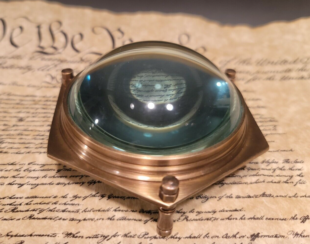 4" Vintage Antique Style Solid Brass Heavy Glass Magnifying Desk Lens Magnifier