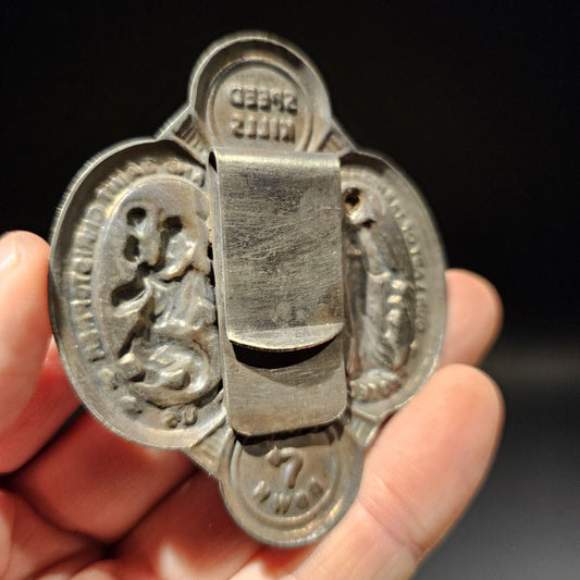 Antique Vintage Style Aluminum St. Christopher Patron of Safe Travel Visor Clip