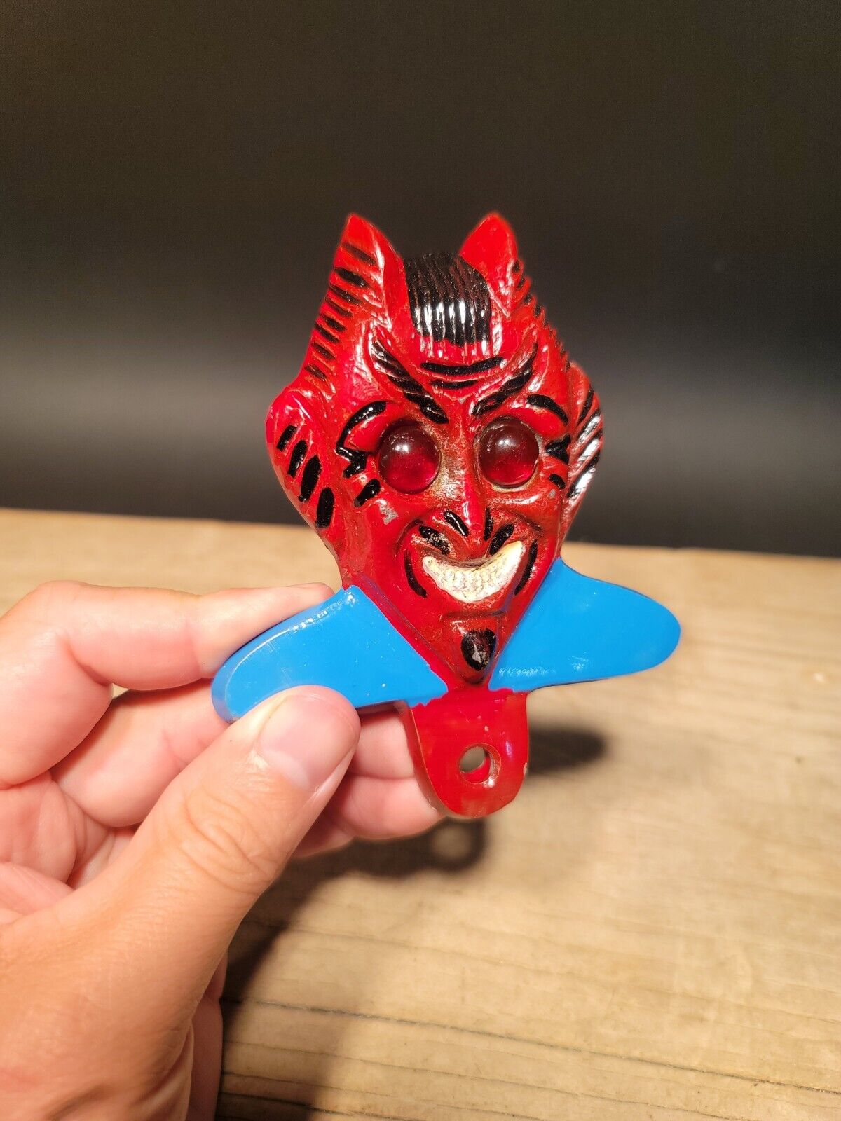 Antique Vintage Style Aluminum Devil License Plate Fob Topper