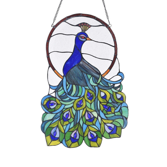 23.8" Peacock Stained Glass Window Hanging Suncatcher