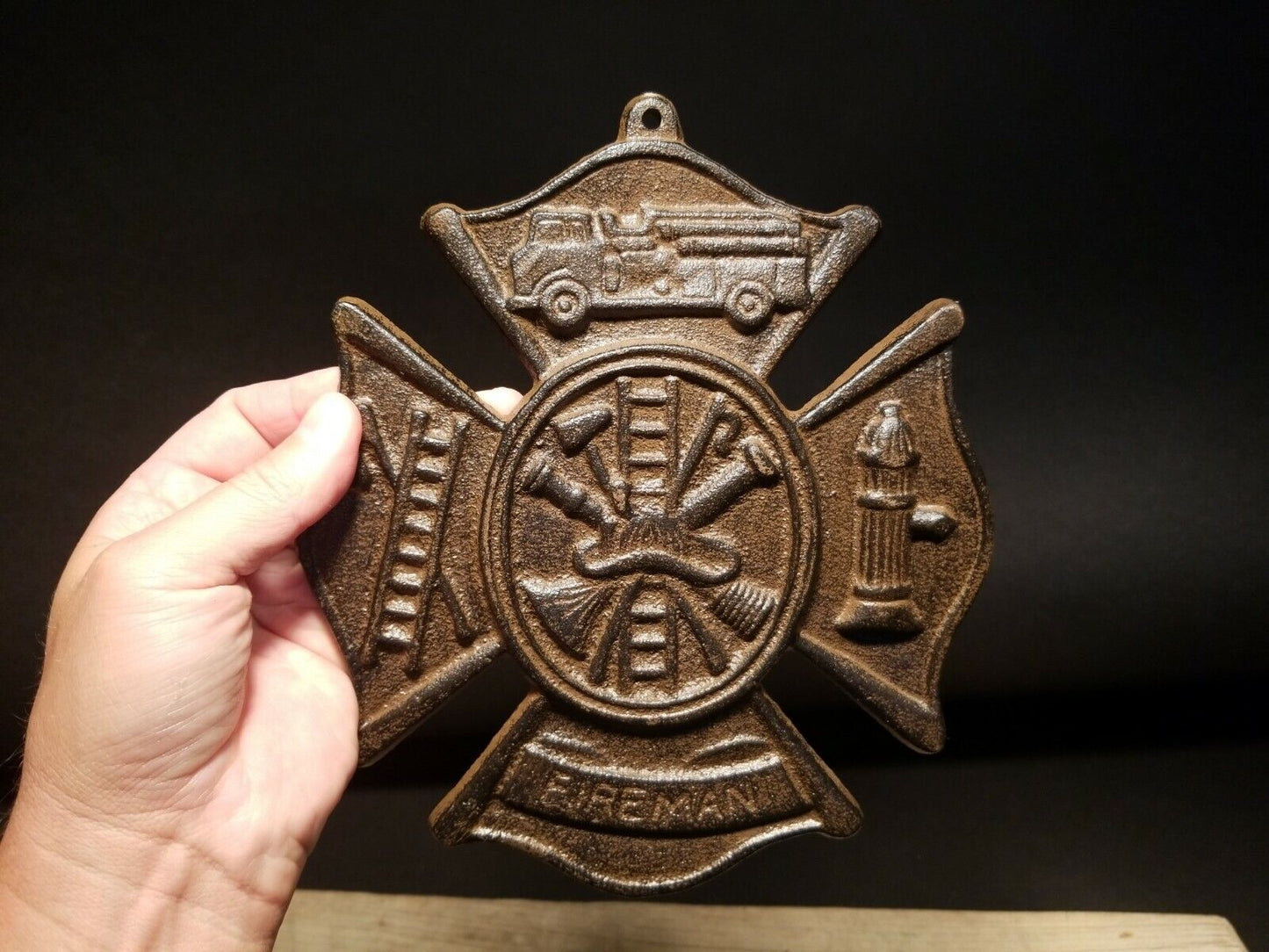 Antique Vintage Style Cast Iron Rust Fire Fighter Plaque Fire Mark Sign