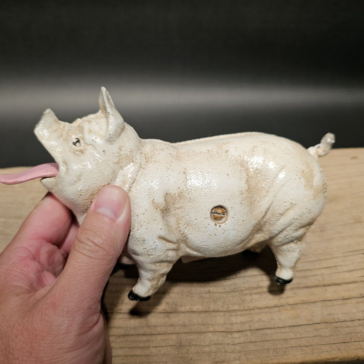 7 1/2" Antique Vintage Style Cast Iron Pig Mechanical Coin Bank