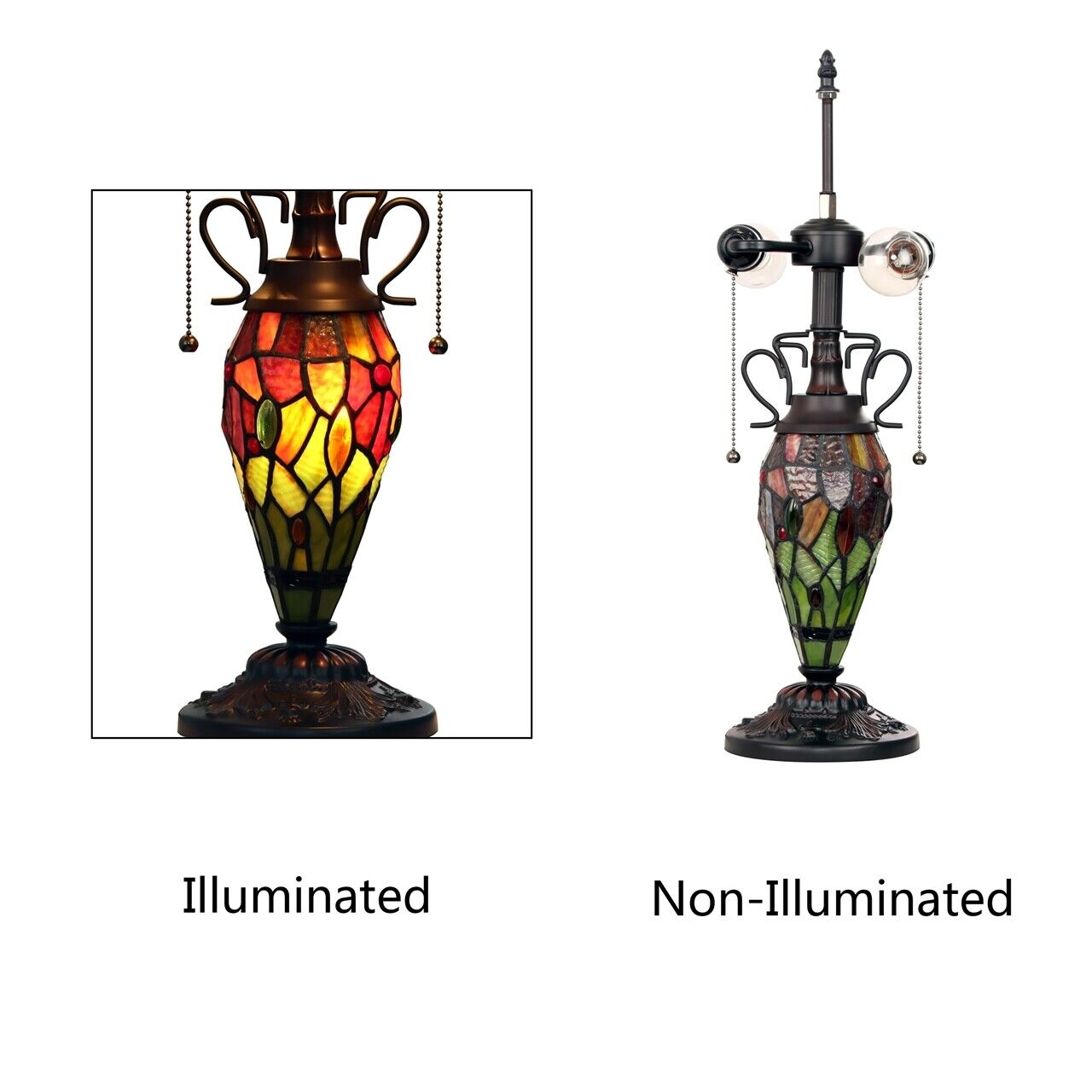 22.44" Antique Vintage Style Stained Glass Dragonfly Lighted Base Table Lamp