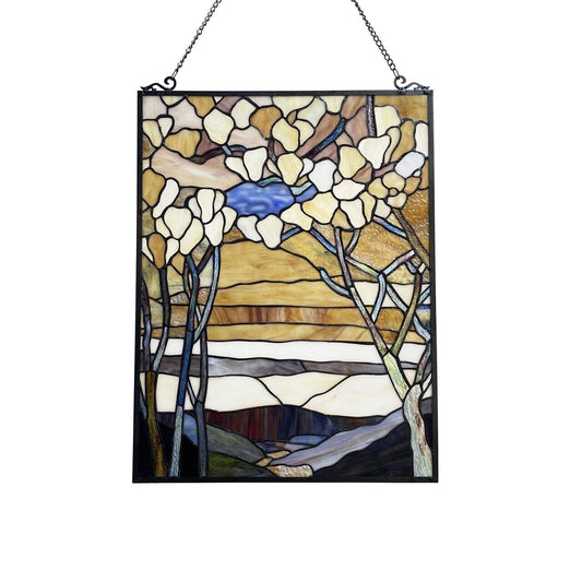 25" Antique Vintage Style Stained Glass Window Hanging Panel Suncatcher