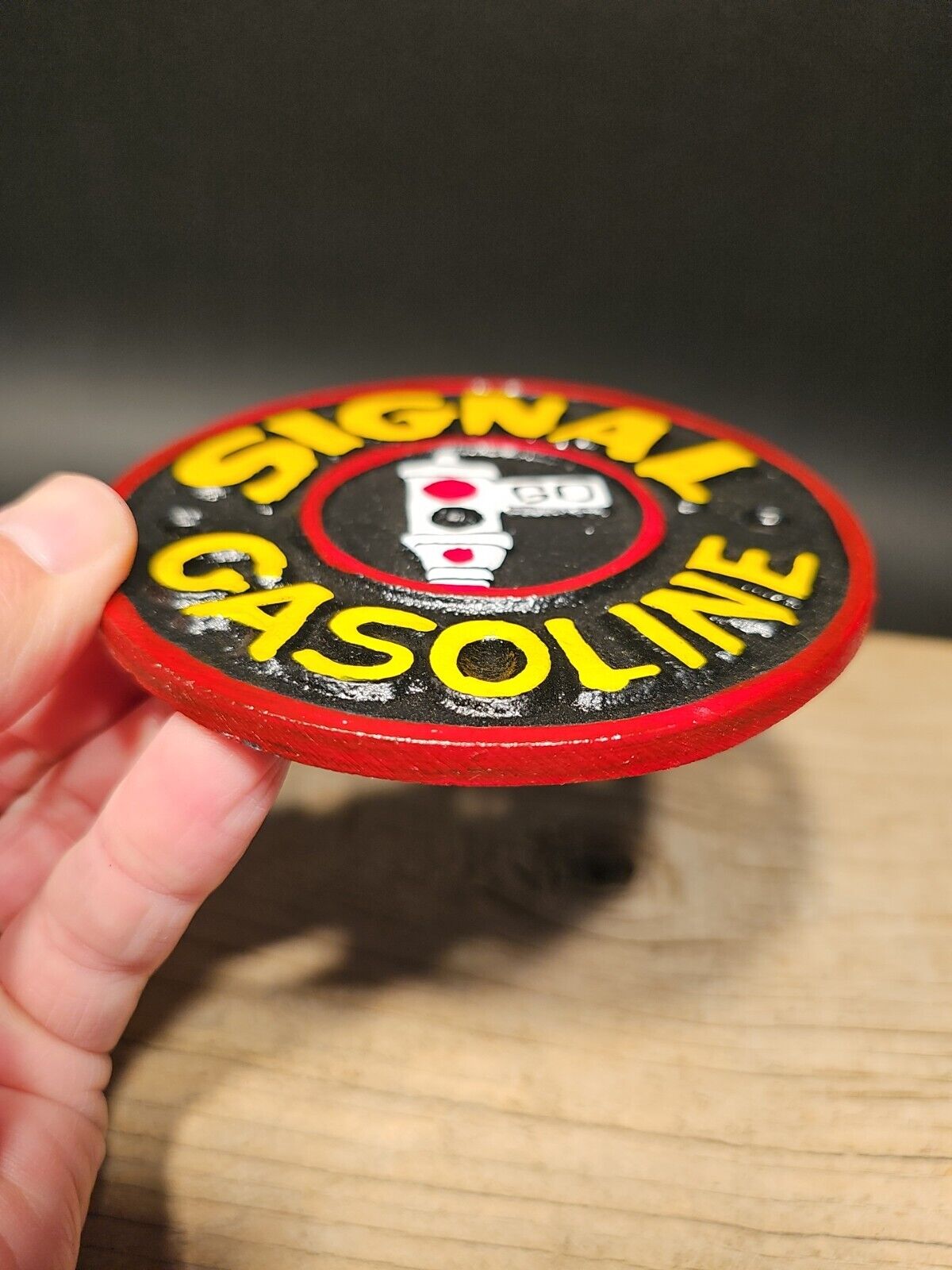 Antique Vintage Style Cast Iron Signal Gasoline Gas Oil Sign Plaque