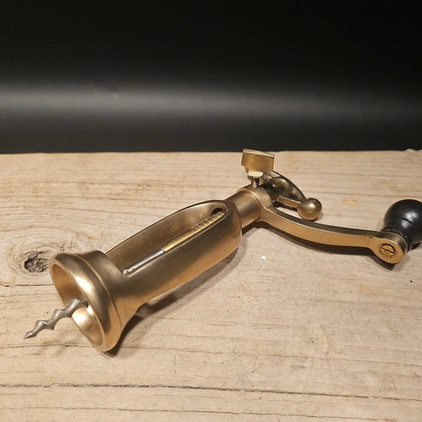 Antique Vintage Style Brass Mill Crank Corkscrew Wine Bottle Opener Gift