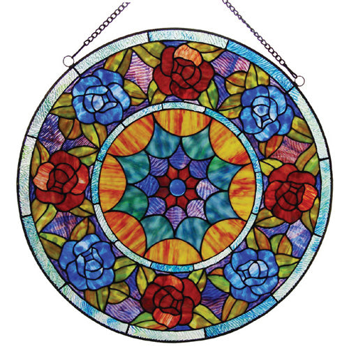 22" x 22" Rose Medallion Stained Glass Window Panel