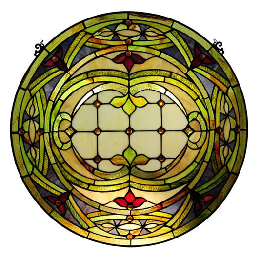 24" x 24" Round Geometric Stained Glass Window Panel