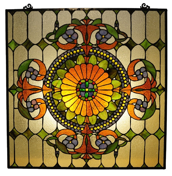 25" x 25" Victorian Floral Medallion Stained Glass Window Panel