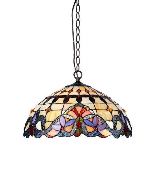9.25" x 17.72" Victorian Stained Glass 2-Light Ceiling Pendant