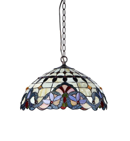 9.25" x 17.72" Victorian Stained Glass 2-Light Ceiling Pendant