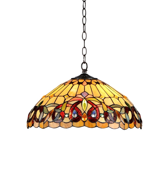 8.5" x 18.1" Victorian Stained Glass 2-Light Ceiling Pendant