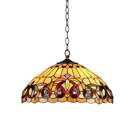 8.5" x 18.1" Victorian Stained Glass 2-Light Ceiling Pendant