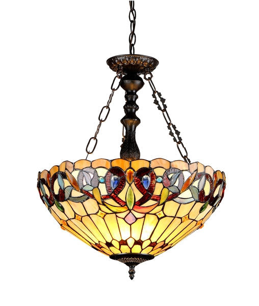 24.7" x 18.1" Victorian Stained Glass 3-Light Inverted Pendant