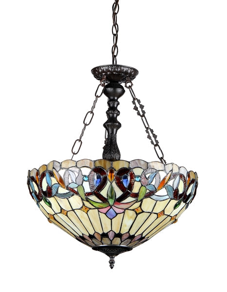 24.7" x 18.1" Victorian Stained Glass 3-Light Inverted Pendant