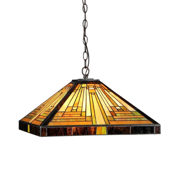 7.48" x 16.1" Mission-Style Stained Glass 2-Light Ceiling Pendant