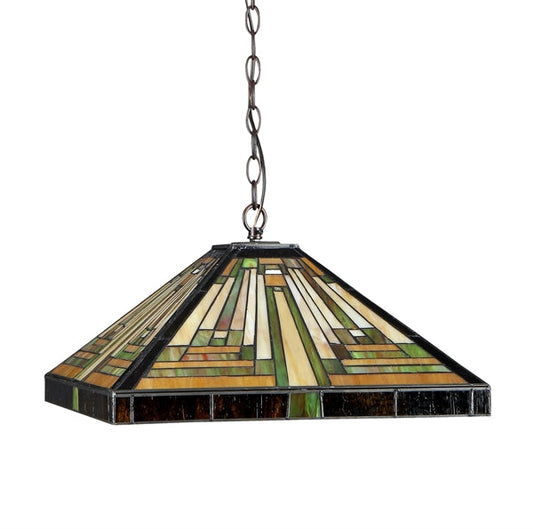 7.48" x 16.1" Mission-Style Stained Glass 2-Light Ceiling Pendant