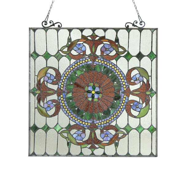 25" x 25" Victorian Floral Medallion Stained Glass Window Panel
