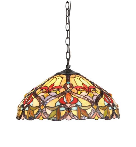 9.1" x 18" Victorian Floral Stained Glass 2-Light Ceiling Pendant