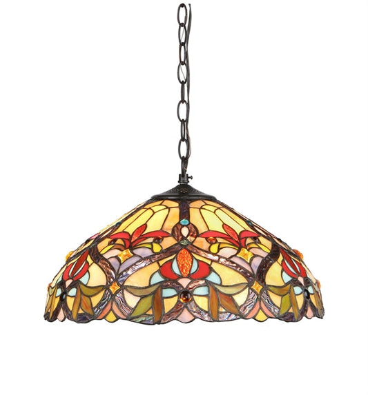 9.1" x 18" Victorian Floral Stained Glass 2-Light Ceiling Pendant